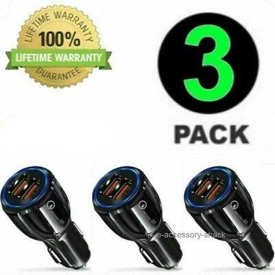#ad 3 Pack 2 USB Port Fast Car Charger Adapter for iPhone Samsung Android Cell Phone $10.59