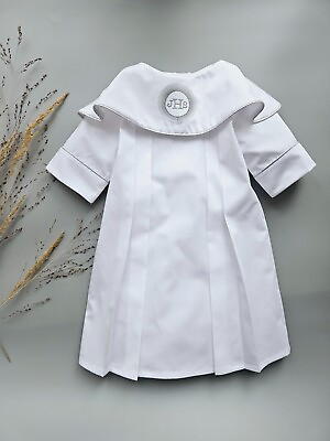 #ad Baby Satin Baptism Outfit Soutane Style White Baptism Gown Christening Silver 58 $212.99