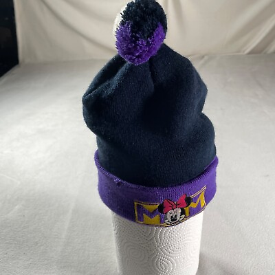 #ad Mickey Unlimited Beanie Purple Disney Pom Pom Top Winter Cap Snow Embroidered $8.09