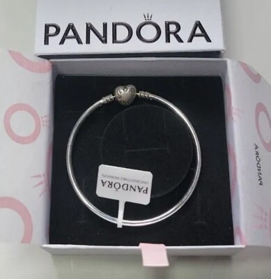 #ad Authentic PANDORA Moments Always In My Heart Clasp Bangle Bracelet 596268 8.3in $37.99
