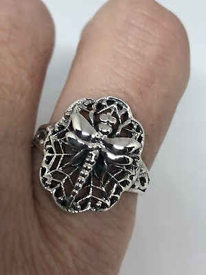 #ad Vintage 925 Sterling Silver Dragonfly Filigree Ring Size 10 $120.00