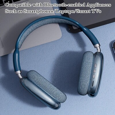 #ad Blue Wireless Bluetooth Headphones Stereo Over Ear Headset Microphone W Gift $19.99