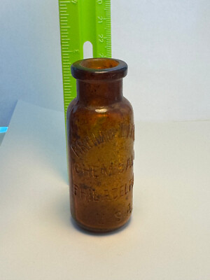 #ad Bromo Lithia Chemical Co. Amber Glass Bottle C 1890#x27;s Antique $36.99