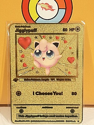 #ad Jigglypuff I choose You Love Gold Metal Pokémon Card Collectible Gift Display $9.99