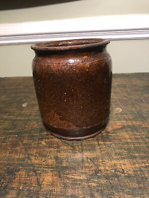 #ad Nice Antique 19thC Redware Jar Manganese Decoration Montgomery County Maryland $55.00