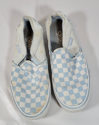 #ad Vans Slip on Classic Checkerboard Shoes Women#x27;s 8 Light Blue amp; White $12.00