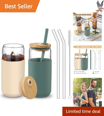 #ad Versatile Glass Cups with Lids and Straws Set for Water Tea and More $28.79