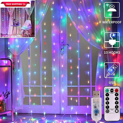 #ad 300 LED Window Curtain String Colorful Light with 8 USB Lighting Modes Remote 3M $24.71
