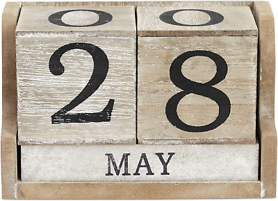 #ad Wooden Perpetual Block Calendar for Desk Wood Month Date Display Blocks for Tea $17.57