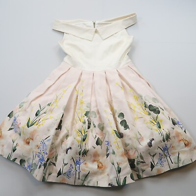 #ad Ted Baker Oceanne A Line Dress Designer Size 3 US 8 Floral Pleated Fit n Flare $132.05
