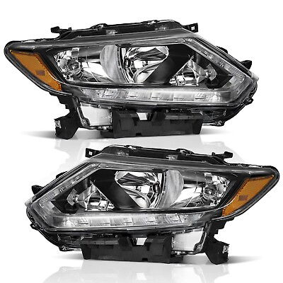 #ad WEELMOTO Headlights For 2014 2016 Nissan Rogue Halogen LED DRL Lamps LeftRight $121.98