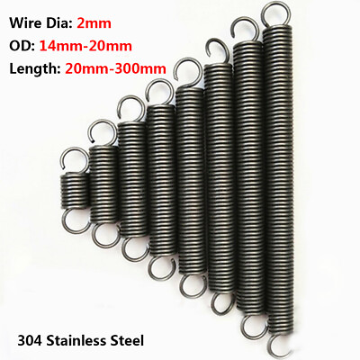 #ad Wire Dia 2mm O.D 14mm 20mm Expansion Tension Extension Springs Hook End 20 300mm $50.04