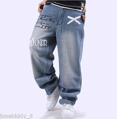 #ad New Men#x27;s Jeans Blue Denim Stonewashed Pants Trousers Relaxed Hip Hop W30 W46 $52.95