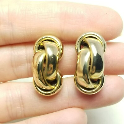 #ad Vintage Gold Tone Knot Shape Clip On Earrings Retro 80s 90s Style Estate $24.00