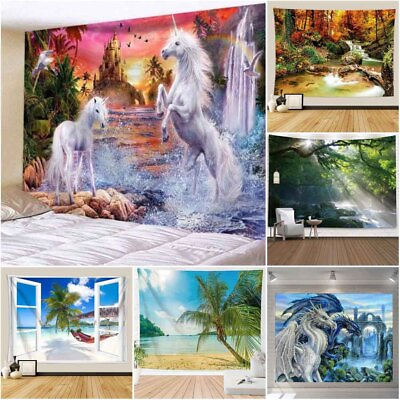 #ad Scenery Tapestry Dragon Unicorn Wall Hanging Bedspread Throw Background Wall Art $28.38