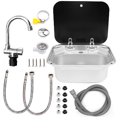#ad Stainless Steel Kitchen Sink For RV Caravan Camper Boat Bar with Coldamp;Hot Faucet $150.61
