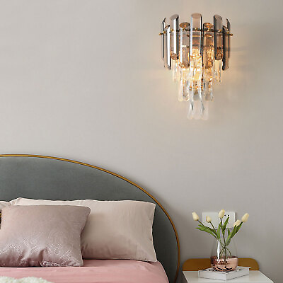 #ad Modern Gold Crystal Wall Lamp ‎Indoor Bedroom Wall Sconce Light Fixture Decor $61.85