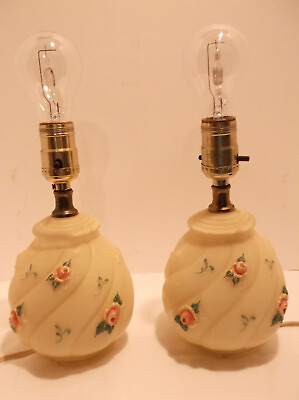 #ad VINTAGE CERAMIC TABLE LAMPS Pair Rose Embossed 9.5quot; $39.95