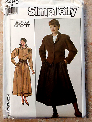 #ad Vintage Pattern*Simplicity 8290*Size 14*UNCUT 80s semi fit jacket skirt blouse $9.95