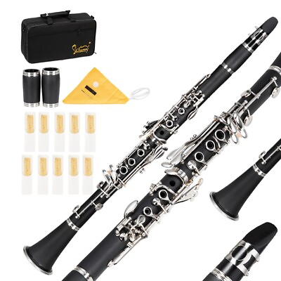 #ad Glarry 17 Keys Flat B Black Clarinet with Two Mouthpieces Connector for Beginner $139.99
