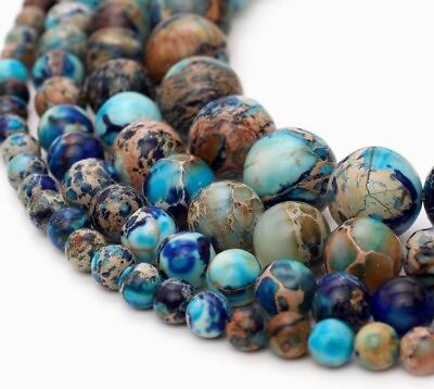 #ad Blue Imperial Jasper Beads Strand Round Stone Jewelry Making 4mm 6mm 8mm 10mm $7.59