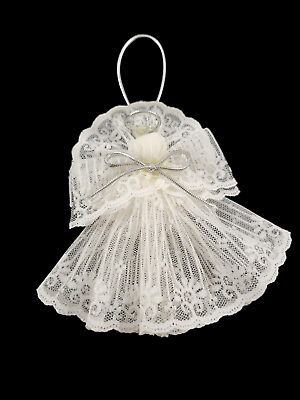 #ad White Lace Angel Ornament Silver String Bow Halo 6quot; $11.89
