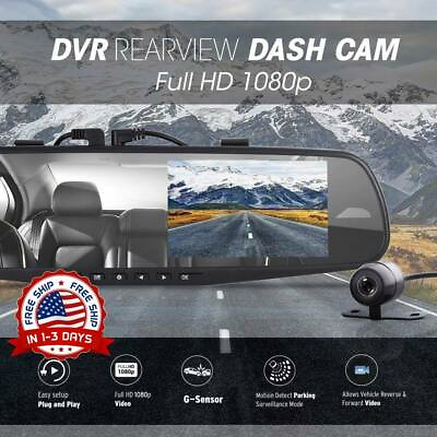 #ad Espejo Retrovisor Con Camara Delantera y Trasera 3EN1 Coche Dash Cam Video DVR $85.89