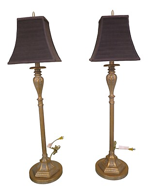 #ad #ad LF47423EC: Pair Gold Crackle Finish Metal Table Lamps $395.00