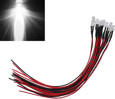 #ad 10X 12V White LED Light Individual Single Bulb with Attached 9quot; Wire Bright DC $11.70