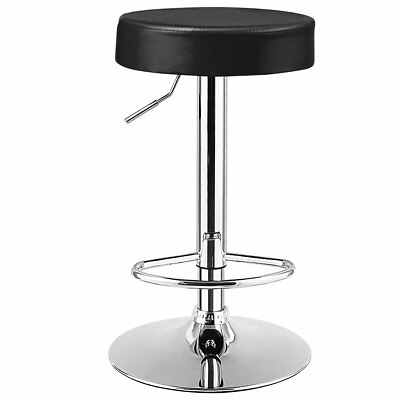 #ad 1 PC Round Bar Stool Adjustable Swivel Pub Chair PU Leather with Footrest Black $59.99