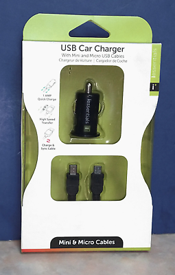 #ad USB Car Charger 1 amp Quick Charge w Micro amp; Mini USB Cables amp; Sync Cable $10.95