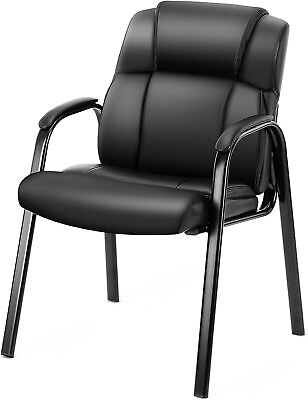 #ad Leather Guest Chair Black Waiting Room Office Desk Side Chairs Reception $70.58