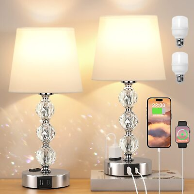 #ad Bedside Lamps For Bedrooms Set Of 2 Crystal Nightstand Bedroom Lamp With Two U $61.79