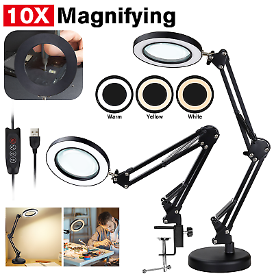 #ad Magnifier LED Lamp 10x Magnifying Glass Desk Light Reading Lamp With Baseamp; Clamp $24.35