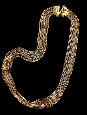 #ad Vintage 1940’s Multi Strand Gilt Brass Snake Link Necklace Victorian Rare Unique $150.00