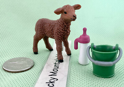 #ad SCHLEICH LOT Lamb BABY Chocolate Brown SHEEP feeding bottle amp; Bucket NEW $6.59