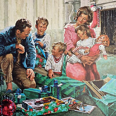 #ad Vintage Mid Century Christmas Greeting Card General Motors Advertising Family $14.50
