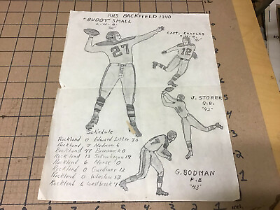 #ad original 1940 FOOTBALL pencil drawing R.H.S. Backfield BUDDY SMITH J STORES $70.64