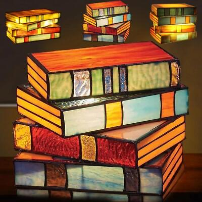 #ad Stacked Books Lamp Home Decor Nightstand Table Lamps Reading Book Lamp Stained $16.99