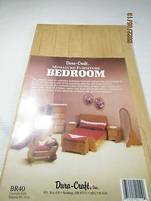 #ad Dura Craft Dollhouse Vtg 1988 Wood Mini Bed Room Furniture Model BR40 BX4 $14.99
