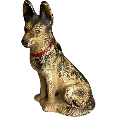 #ad Antique Cold Painted Bronze German Shepherd Dog Figurine 6.7 Oz $95.25