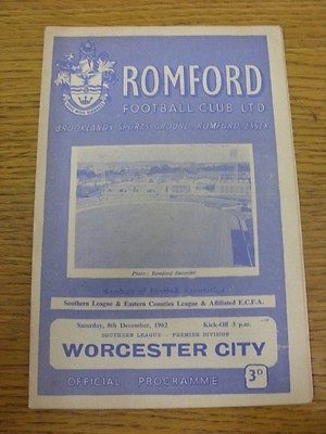 #ad 08 12 1962 Romford v Worcester City Fold Writing On Back . Thanks for viewing GBP 3.99