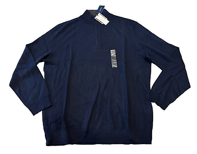 #ad NEW Club Room Men#x27;s Merino Wool Blend 1 4 Zip Sweater Blue Size Large NWT $19.59