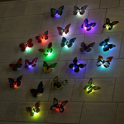 #ad 20 PCS LED Flashing 3D Butterfly Wall Decor Night Light Lamp Kids Bedroom Decor $15.00