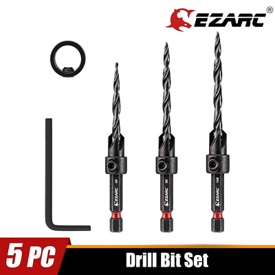 #ad 5PCS EZARC Countersink Drill Bit Set Tapered Counter Sinker Set for Woodworking $16.99
