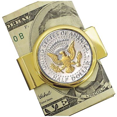 #ad NEW Gold Layered Presidential Seal JFK Half Dollar Coin Money Clip 1568 $29.95