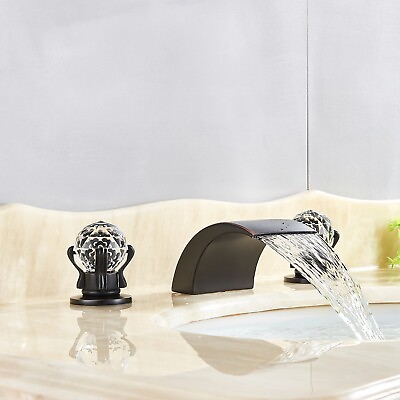 #ad Widespread Waterfall Bronze Bathroom Sink Faucet 3 Holes Basin Vanity Mixer Tap $47.00