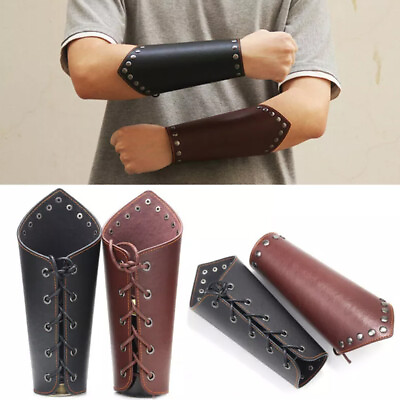 #ad 1PC Cosplay Props Faux Leather Wide Bracer Lace Up Arm Armor Wristband Bracelet $9.25