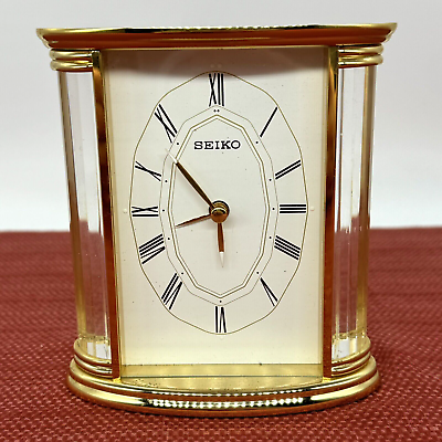 #ad SEIKO Model QHE017G Desk Shelf Mantle Clock Gold Tone Analog Vintage w Alarm $14.99