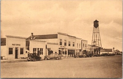 #ad WALL South Dakota Postcard quot;Main Streetquot; Post Office Water Tower Albertype 1930s $3.75